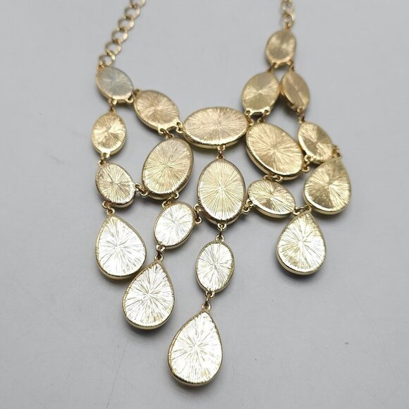 INC Gold Tone Statement Necklace Multi-Tiered Teardrop Oval Faux Gemstones - Picture 3 of 5
